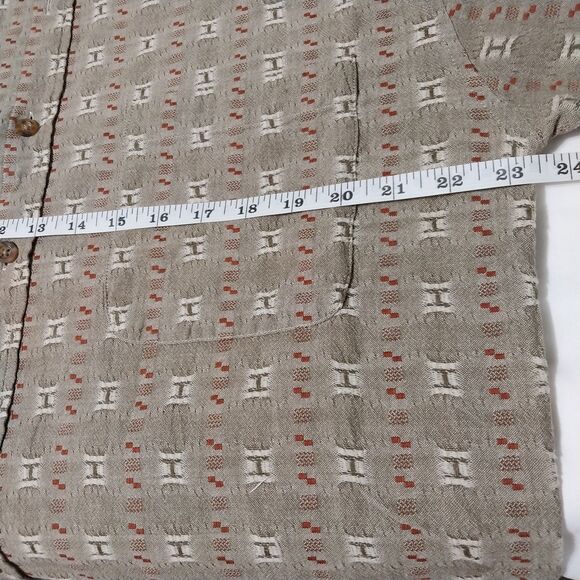 Planks shirt Mens Large brown geometric button up short sleeve Retro Unique - Picture 5 of 7